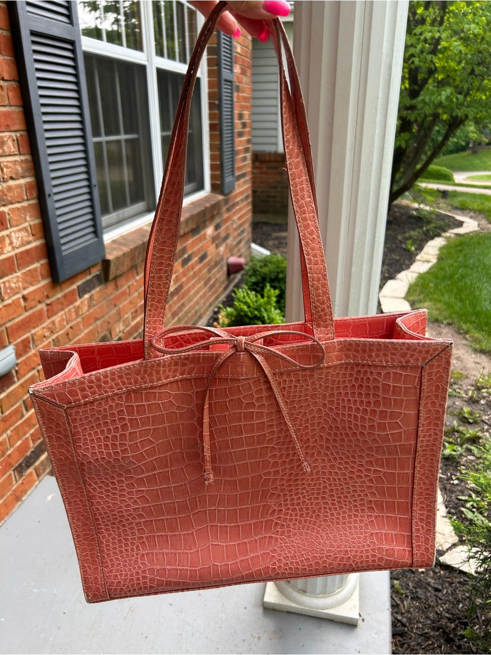 Liz Claiborne Coral Croc-Embossed Tote